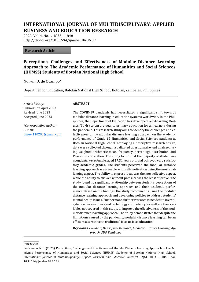 research about modular distance learning in senior high school