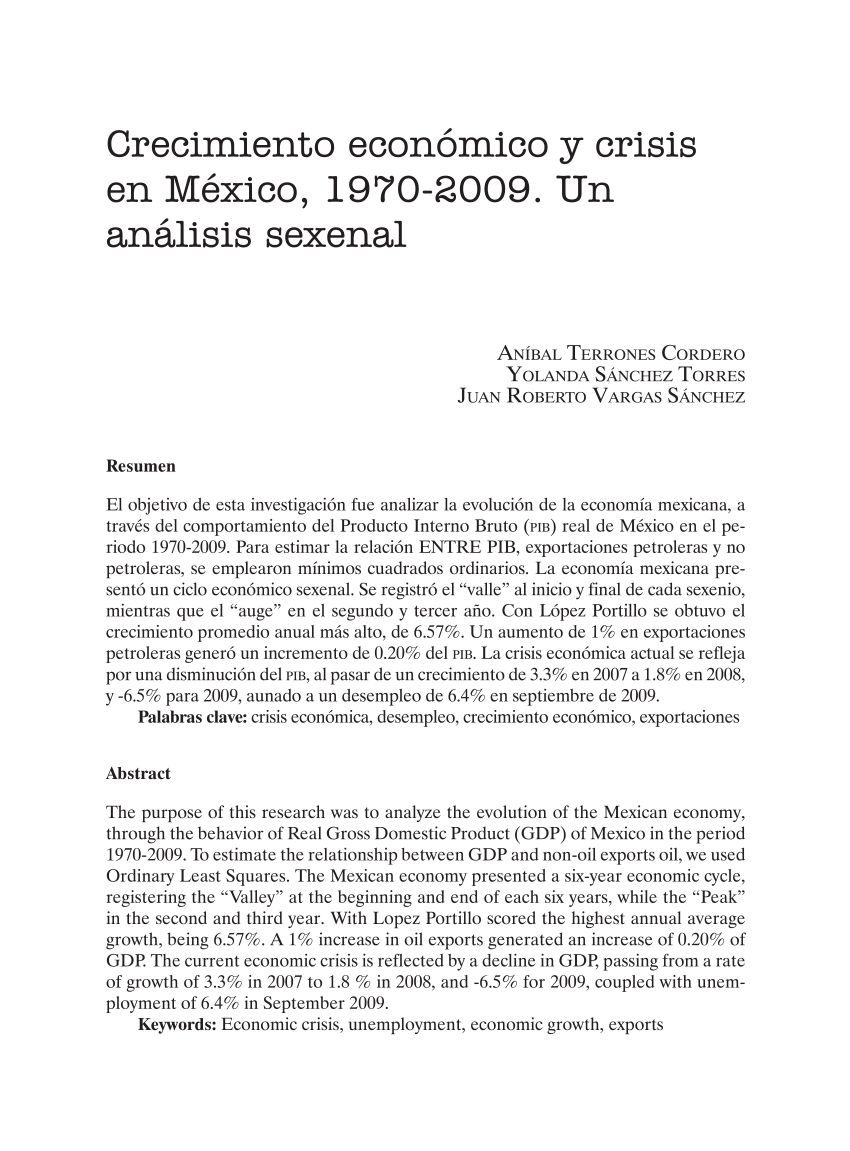 Pdf Crecimiento Económico Y Crisis En México 1970 2009 Un Análisis Sexenal 