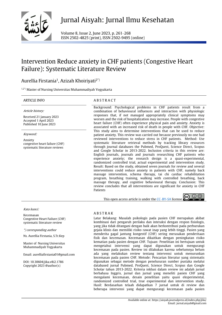 literature review on congestive cardiac failure