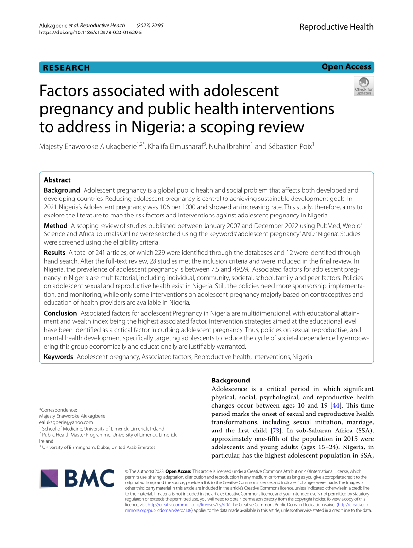 PDF Factors associated with adolescent pregnancy and public