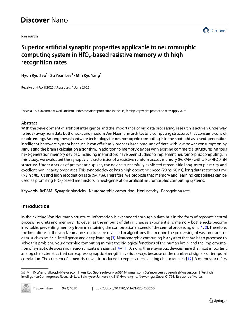 PDF) Superior artificial synaptic properties applicable to