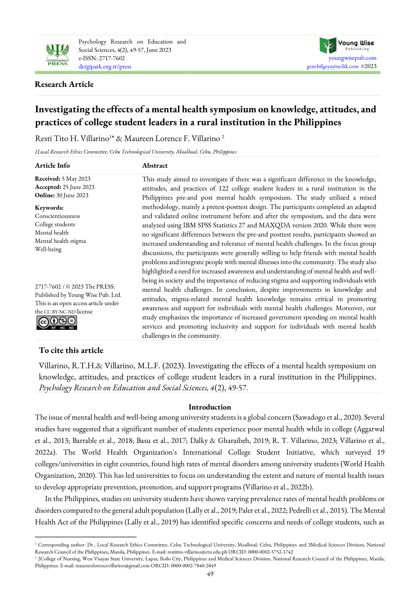 research title about mental health of students in the philippines