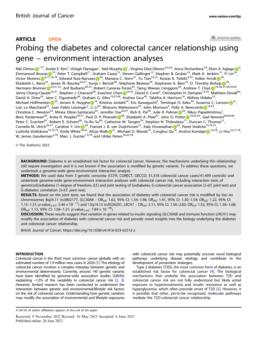 Pdf Probing The Diabetes And Colorectal Cancer Relationship Using Gene Environment 