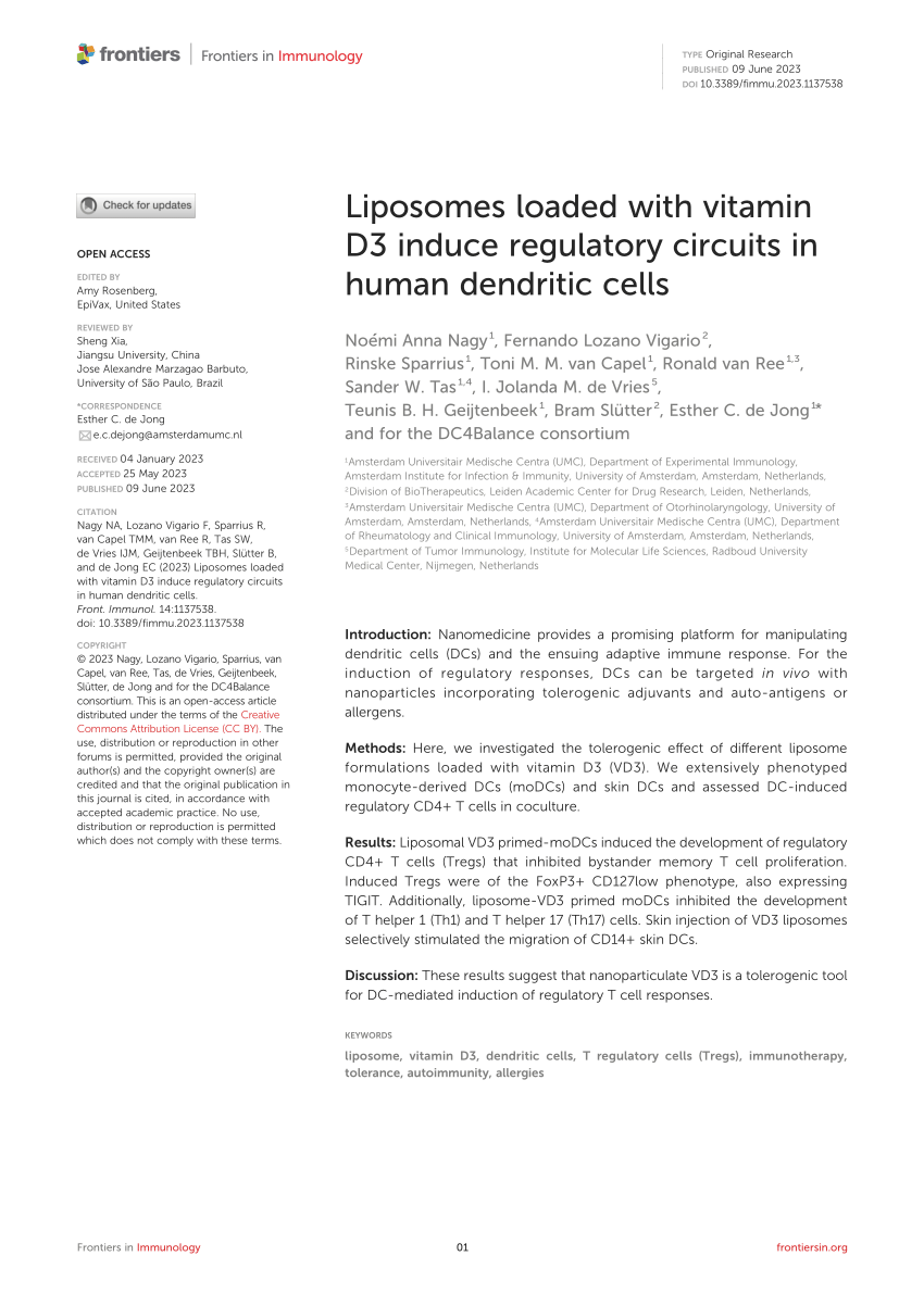 PDF) Liposomes loaded with vitamin D3 induce regulatory circuits 