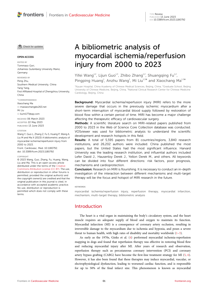 PDF) A bibliometric analysis of myocardial ischemia/reperfusion 