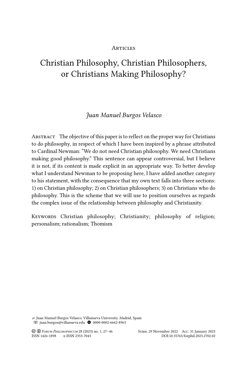 (PDF) Christian Philosophy, Christian Philosophers or Christians Making ...