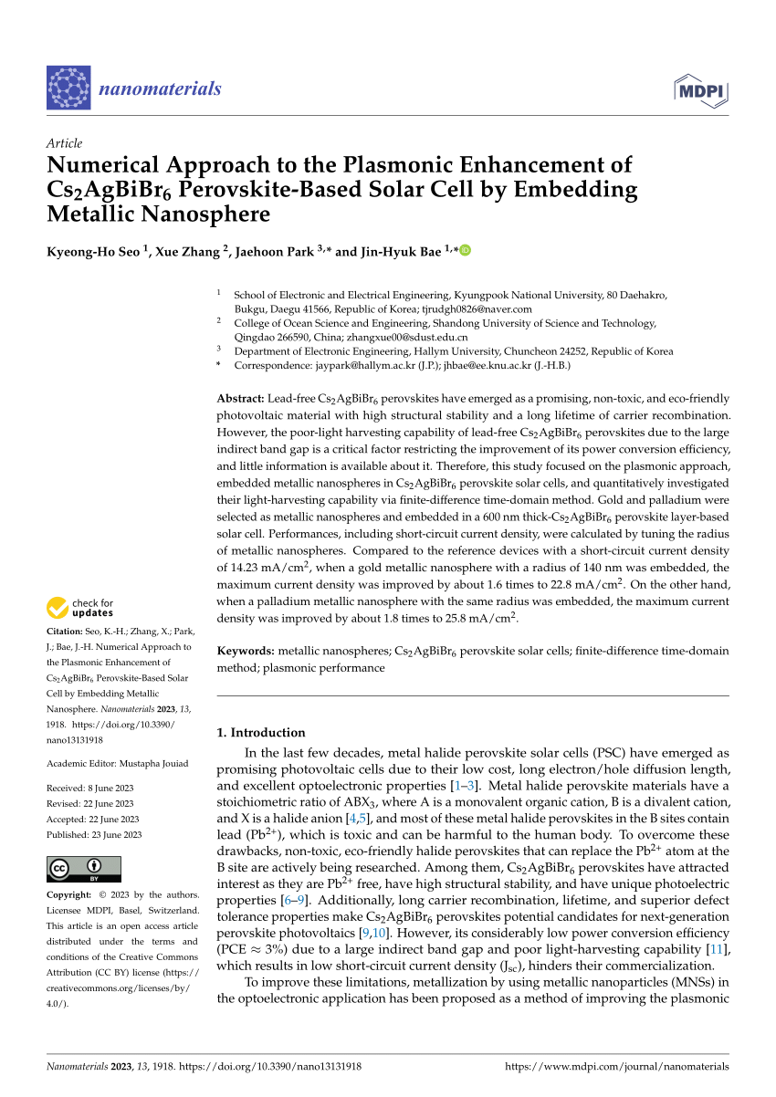 PDF) Numerical Approach to the Plasmonic Enhancement of Cs2AgBiBr6