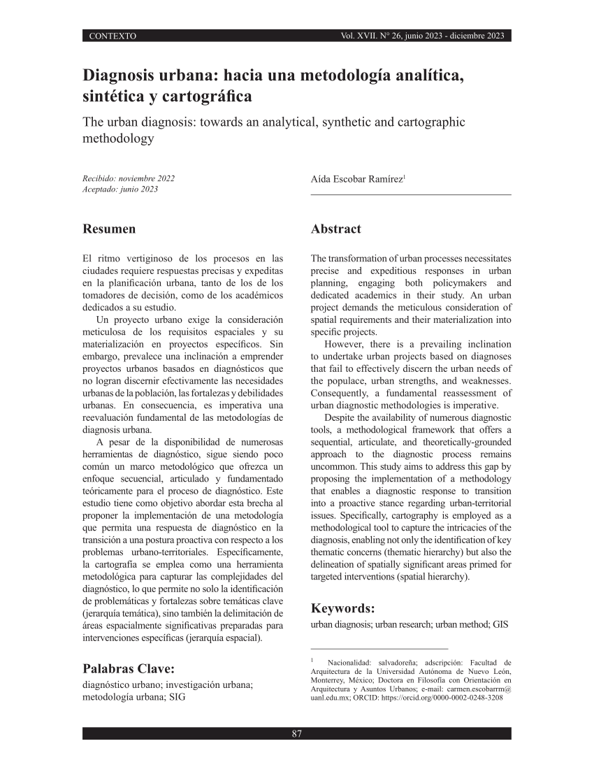 PDF Diagnosis urbana hacia una metodología analítica sintética y cartográfica