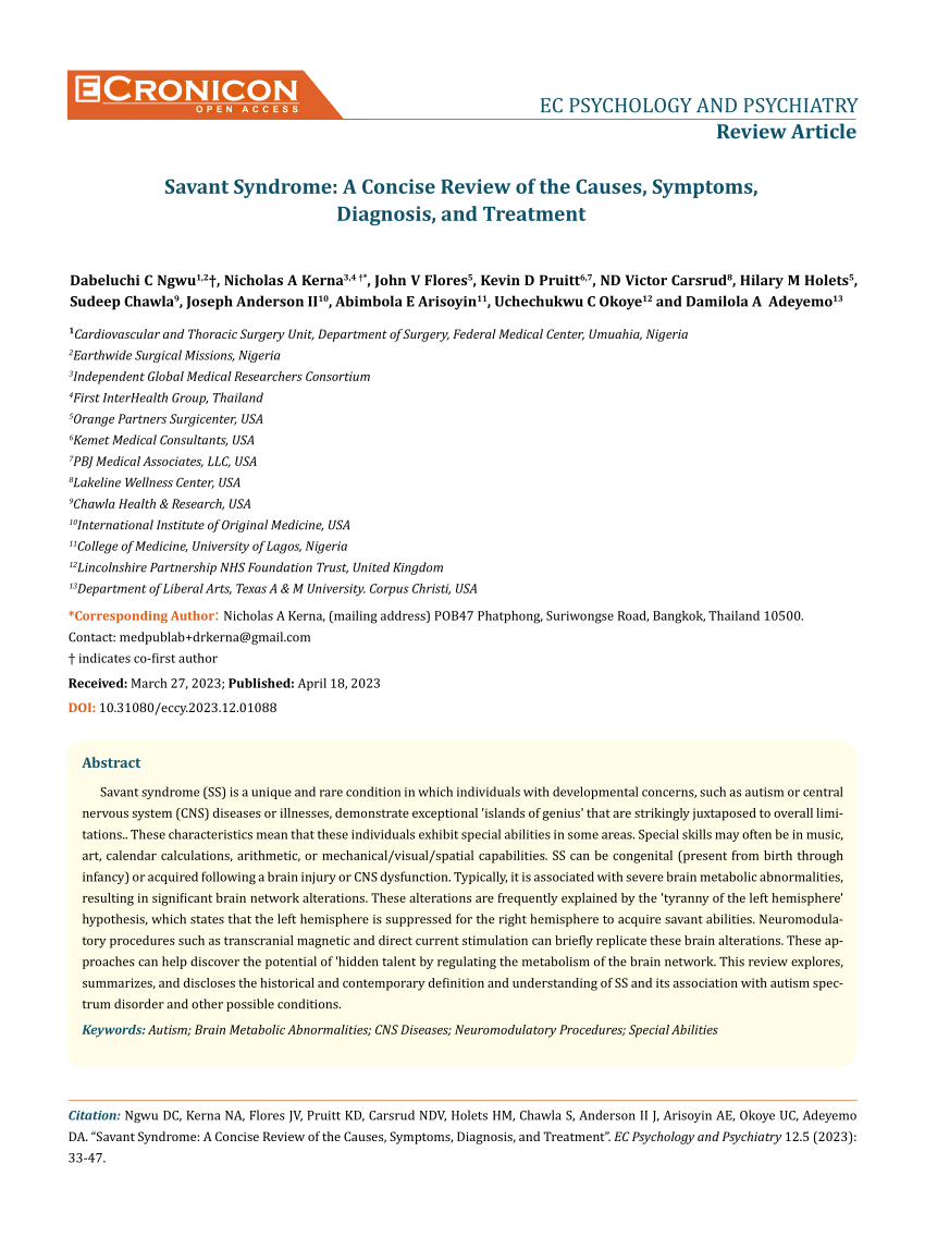 Pdf Savant Syndrome A Concise Review Of The Causes Symptoms Diagnosis And Treatment