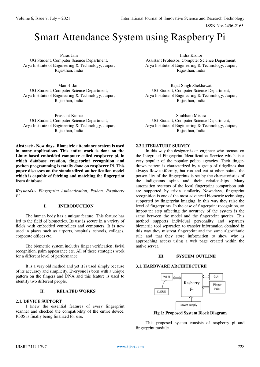 Pdf Smart Attendance System Using Raspberry Pi 9187