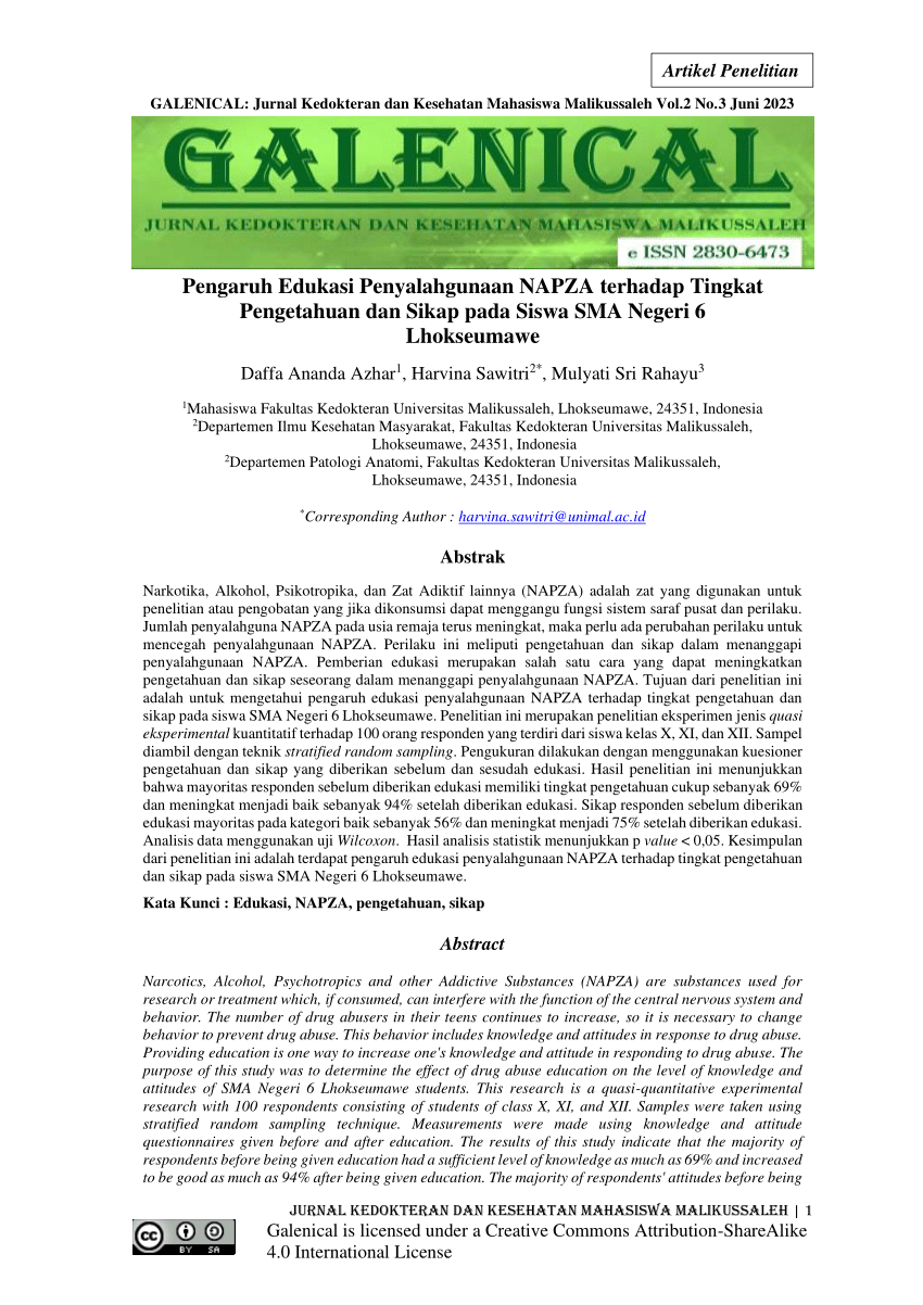 Pdf Pengaruh Edukasi Penyalahgunaan Napza Terhadap Tingkat