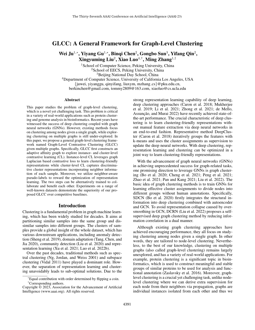 (PDF) GLCC A General Framework for GraphLevel Clustering