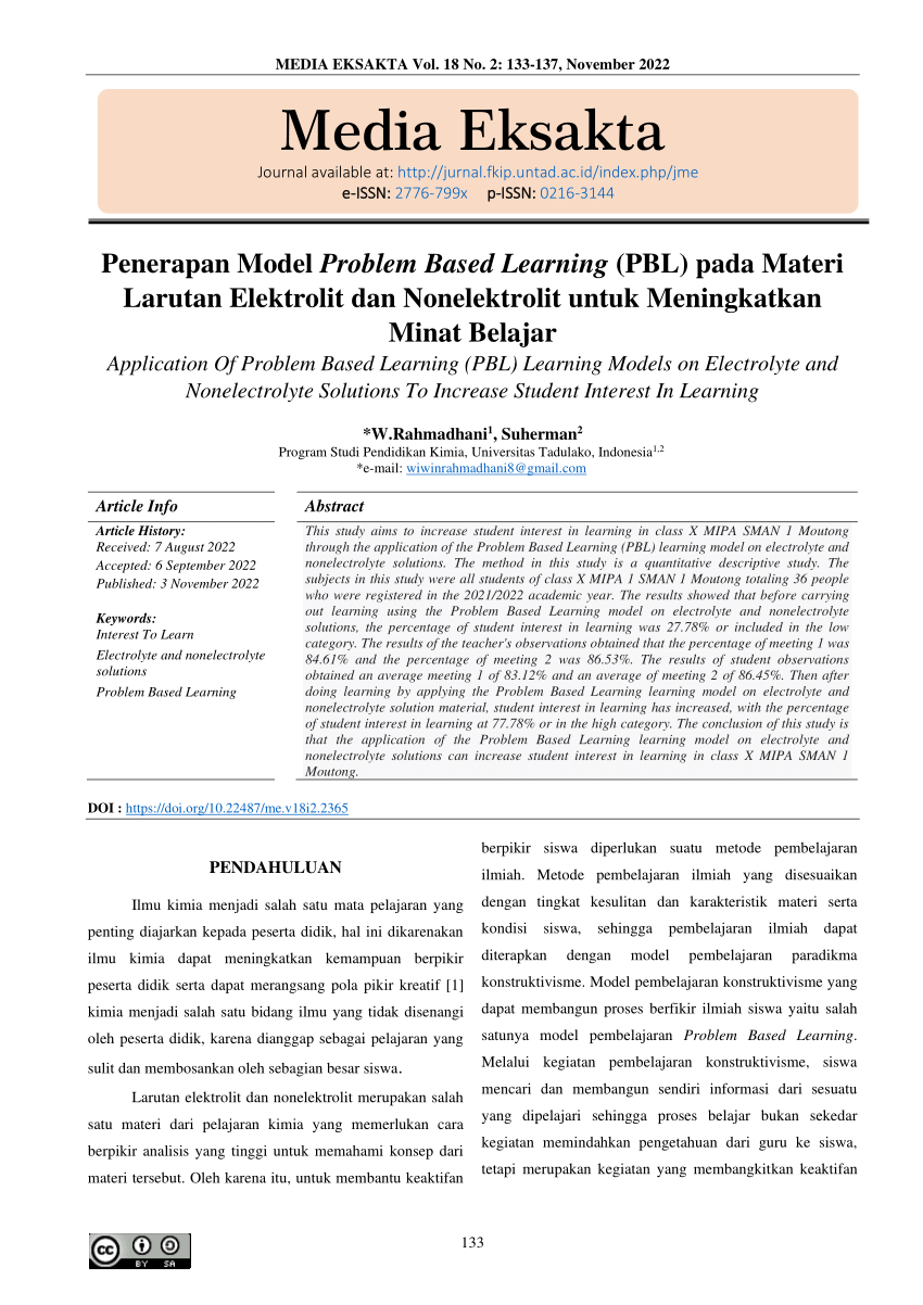 Pdf Penerapan Model Problem Based Learning Pbl Pada Materi Larutan Elektrolit Dan 