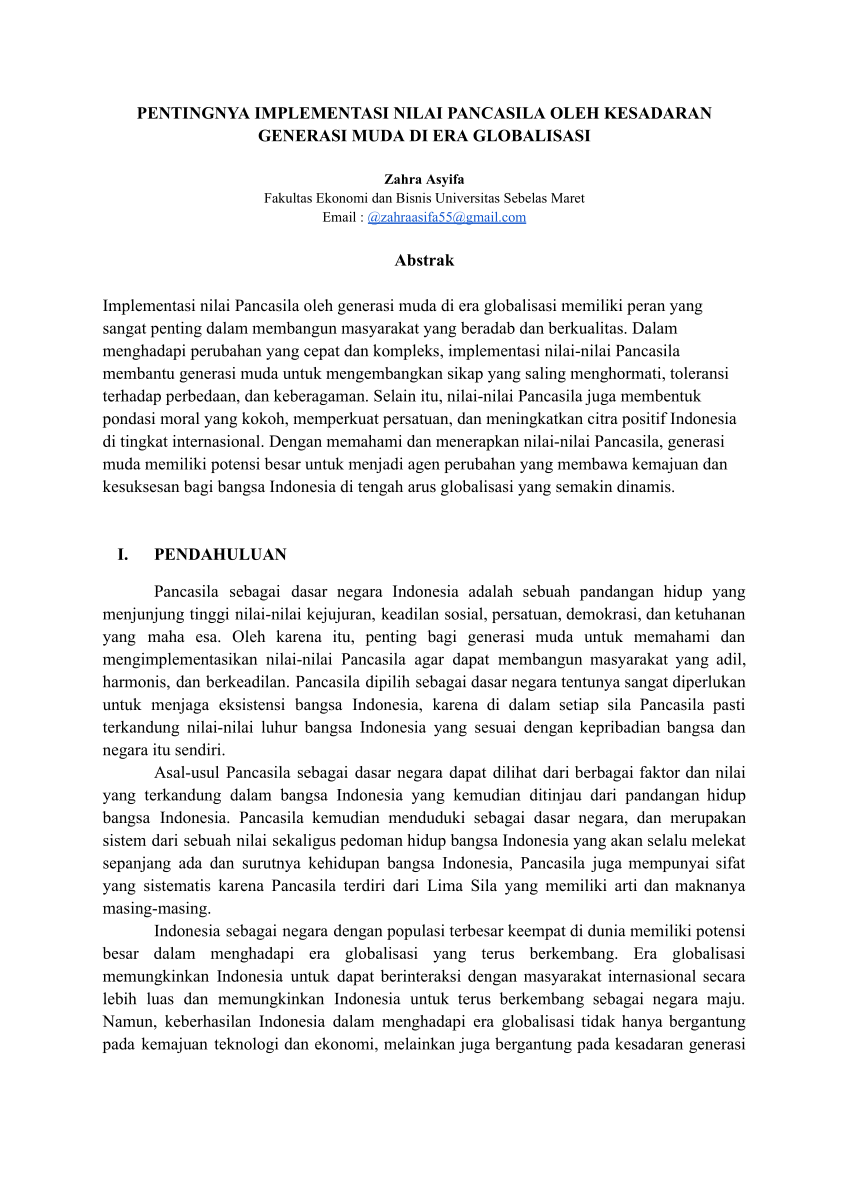 Pdf Pentingnya Implementasi Nilai Nilai Pancasila Sebagai Dasar Hot