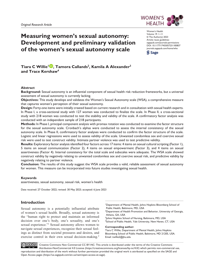 Pdf Measuring Womens Sexual Autonomy Development And Preliminary Validation Of The Womens 5593