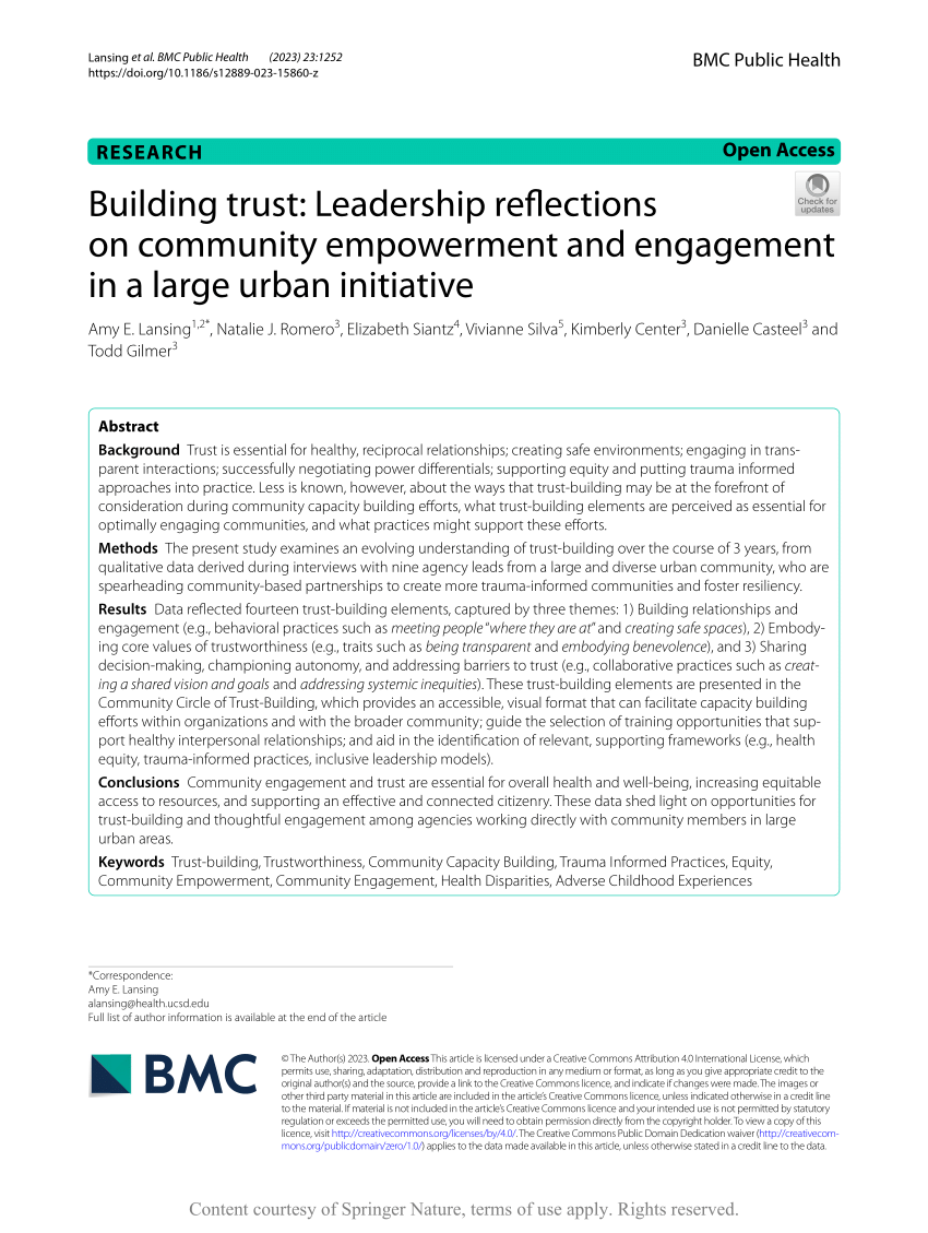 PDF) Building trust: Leadership reflections on community