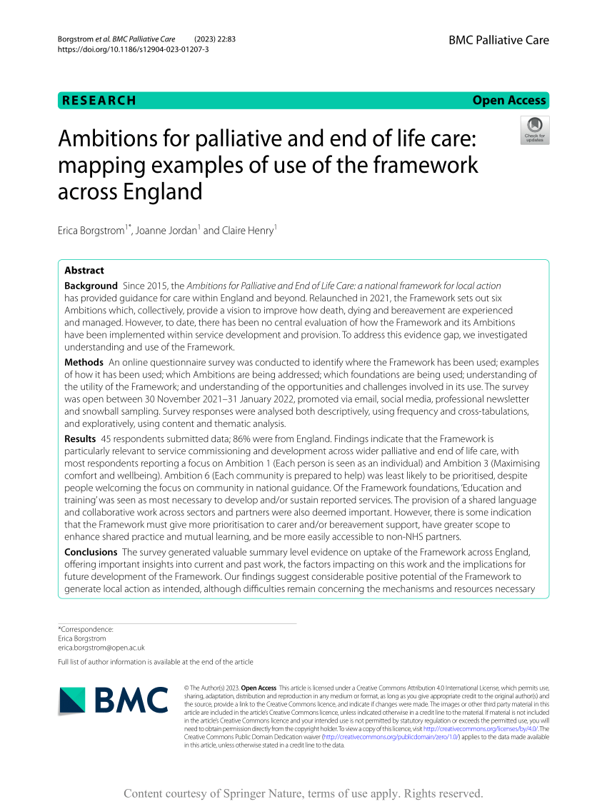 Pdf Ambitions For Palliative And End Of Life Care Mapping Examples Of Use Of The Framework 