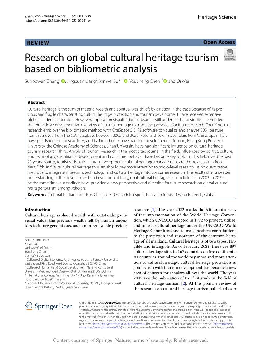 research on global cultural heritage tourism based on bibliometric analysis