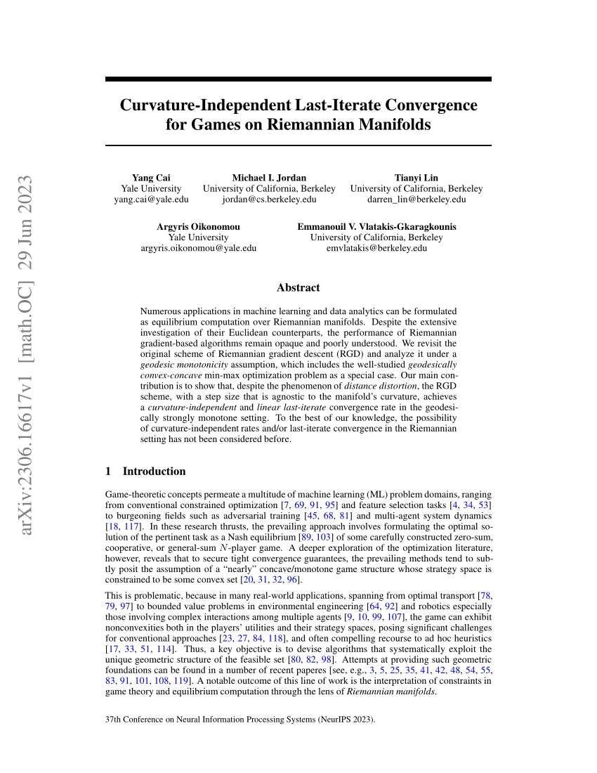 Pdf Curvature Independent Last Iterate Convergence For Games On Riemannian Manifolds