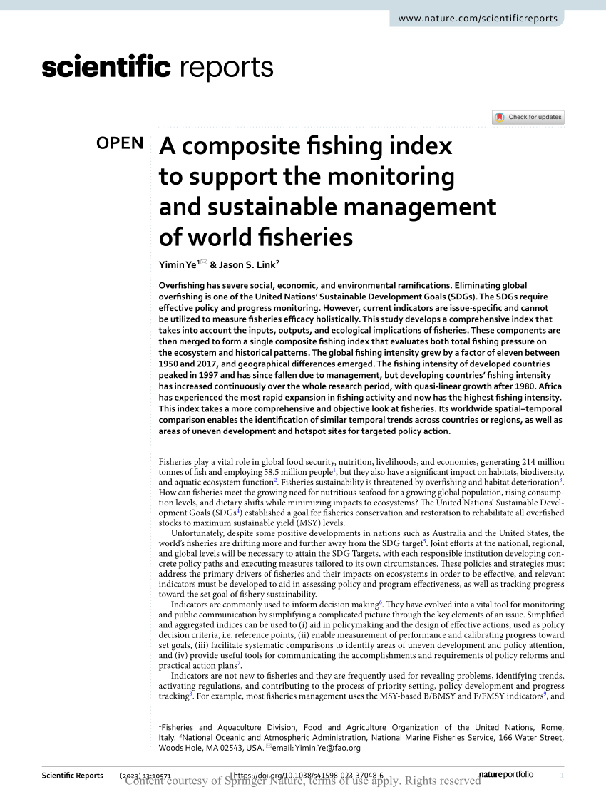 A composite fishing index to support the monitoring and sustainable  management of world fisheries