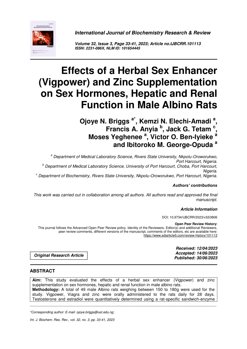 Pdf Effects Of A Herbal Sex Enhancer Vigpower And Zinc Supplementation On Sex Hormones 8820