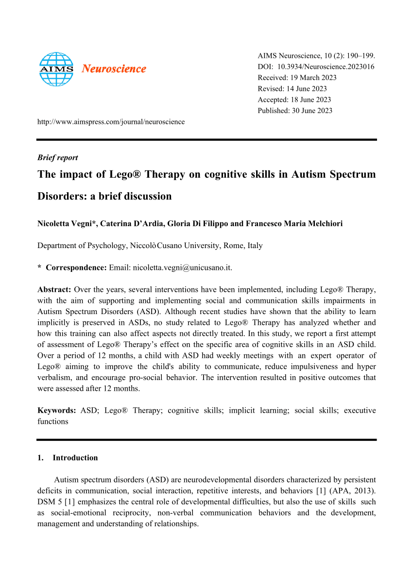 (PDF) The impact of Lego® Therapy on cognitive skills in Autism ...