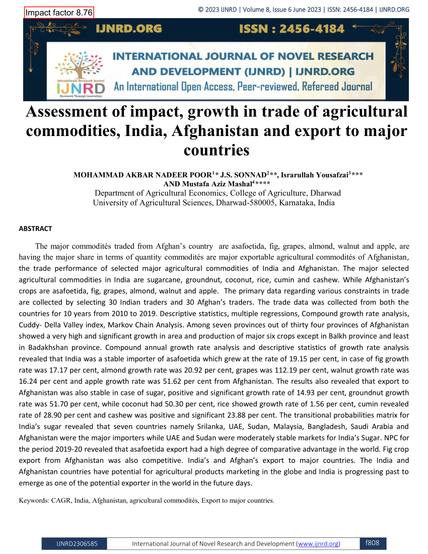 Pdf Assessment Of Impact Growth In Trade Of Agricultural Commodities India Afghanistan And 5332