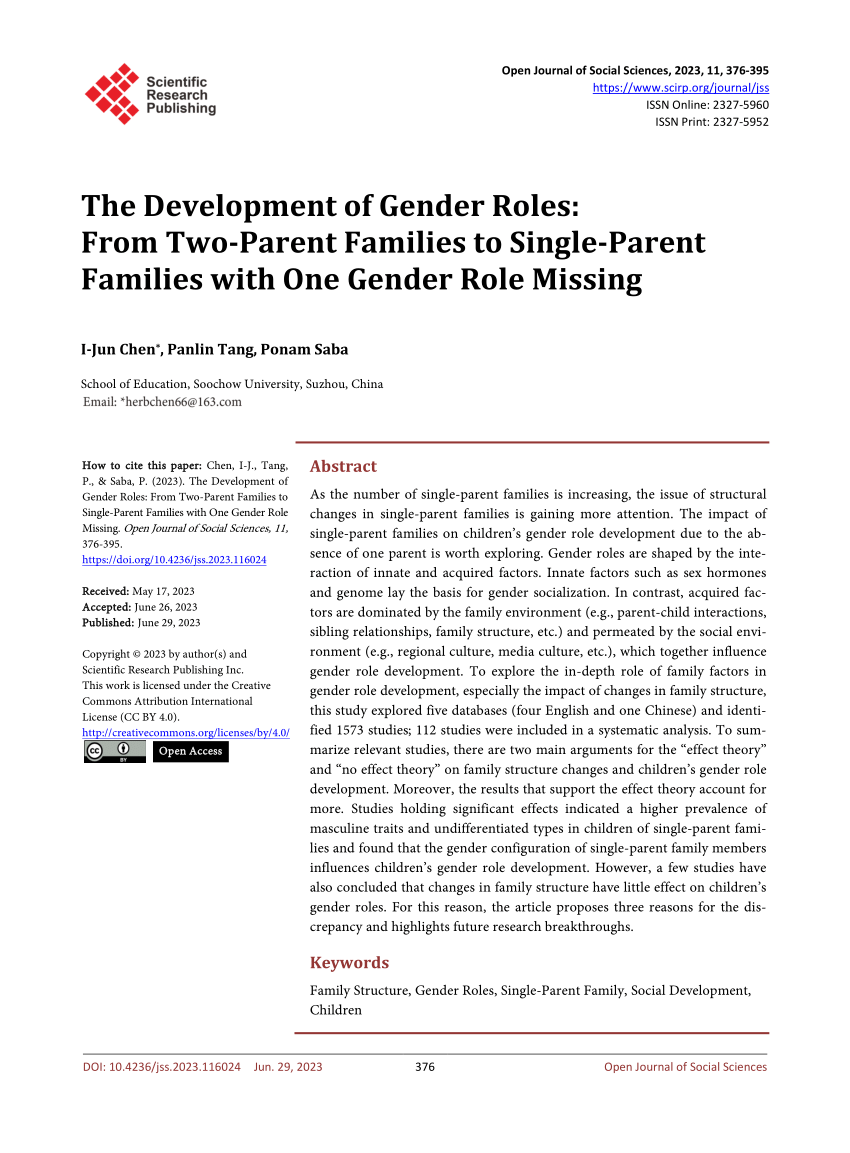 PDF) The Development of Gender Roles: From Two-Parent Families to 