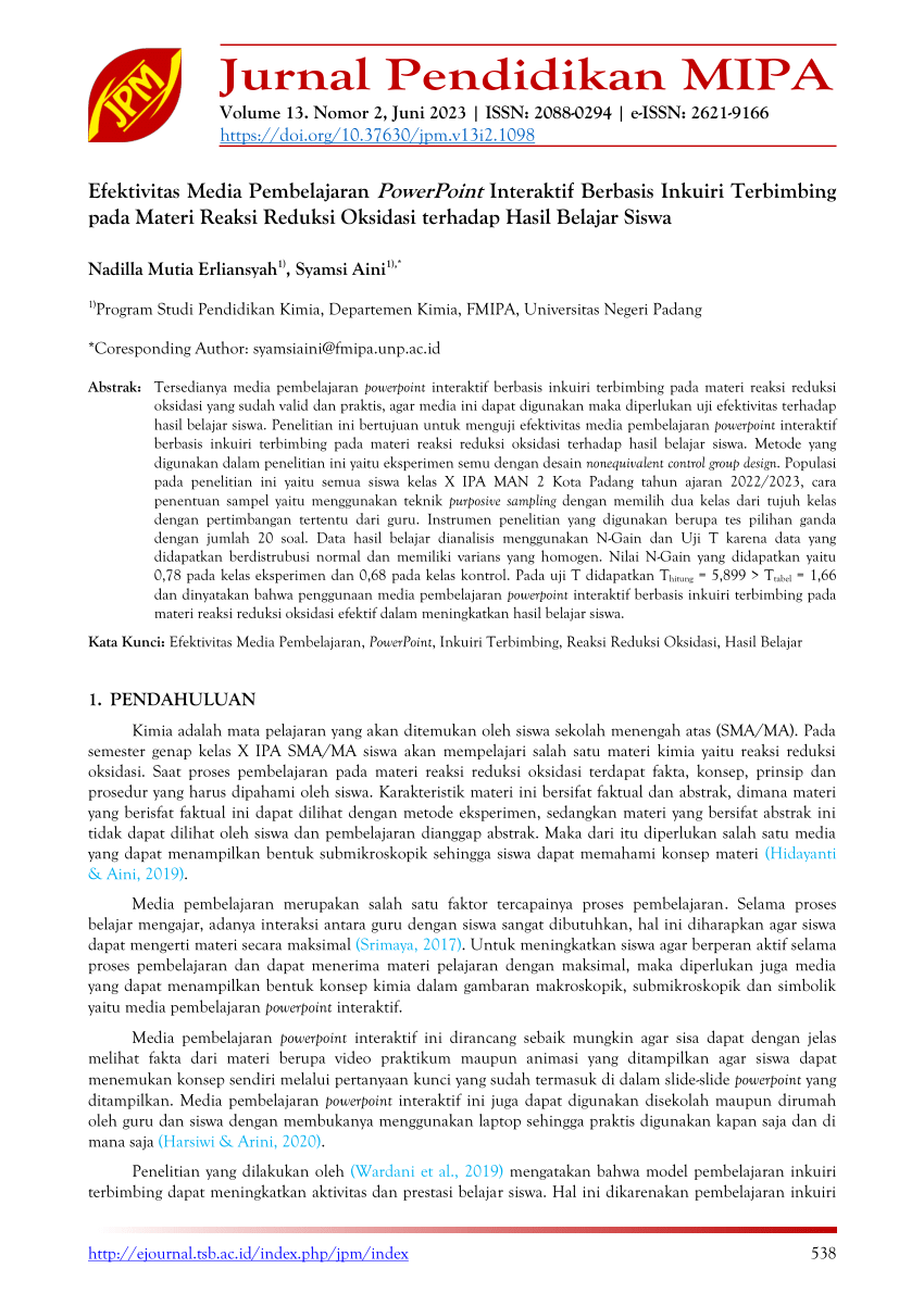 Pdf Efektivitas Media Pembelajaran Powerpoint Interaktif Berbasis Inkuiri Terbimbing Pada 7797