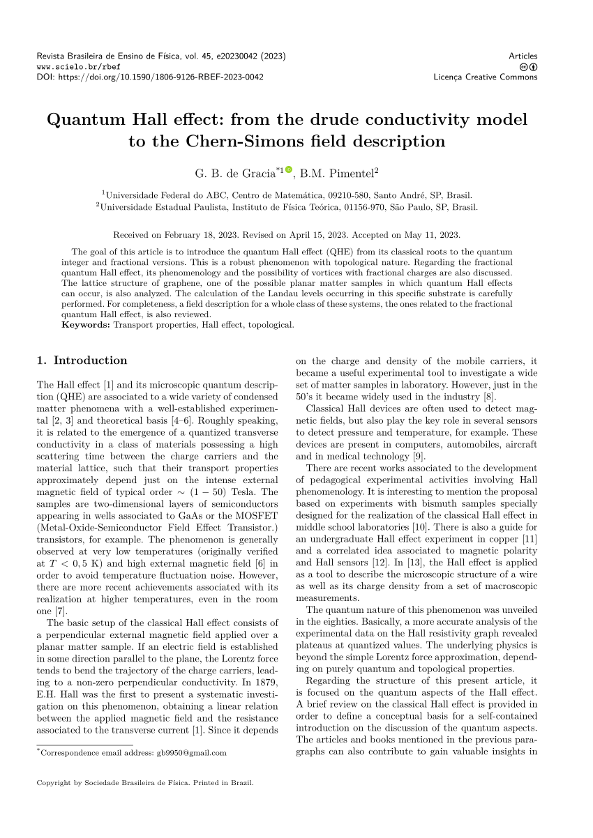 (PDF) Quantum Hall effect from the drude conductivity model to the