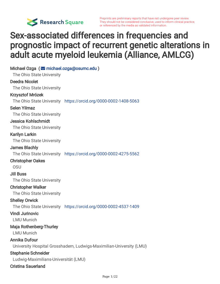 Pdf Sex Associated Differences In Frequencies And Prognostic Impact Of Recurrent Genetic 4677