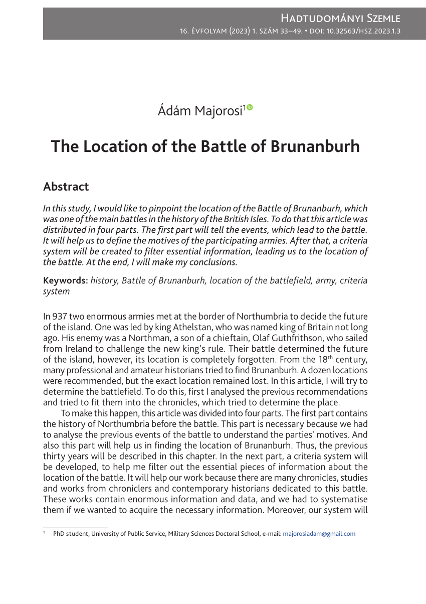 Pdf The Location Of The Battle Of Brunanburh 9653