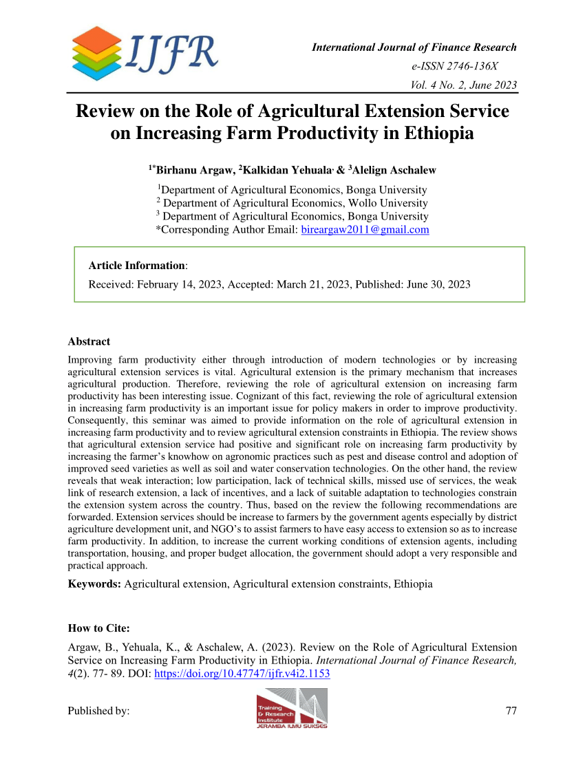 research papers on agriculture productivity