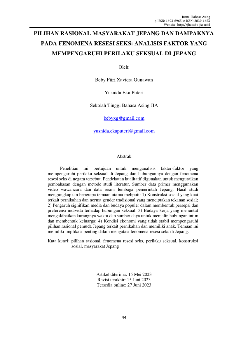 PDF) Pilihan Rasional Masyarakat Jepang dan Dampaknya pada Fenomena Resesi  Seks: Analisis Faktor yang Mempengaruhi Perilaku Seksual di Jepang