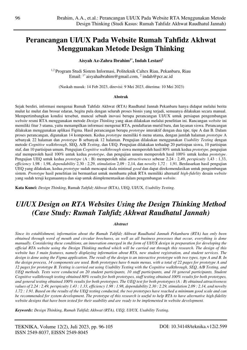 Pdf Perancangan Uiux Pada Website Rumah Tahfidz Akhwat Menggunakan Metode Design Thinking 7121