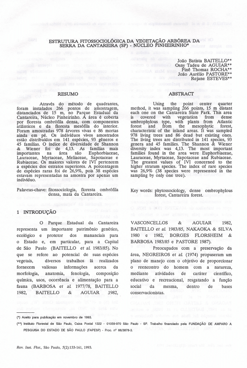 Pdf Estrutura FitossociolÓgica Da VegetaÇÃo ArbÓrea Da Serra Da Cantareira Sp NÚcleo 4161