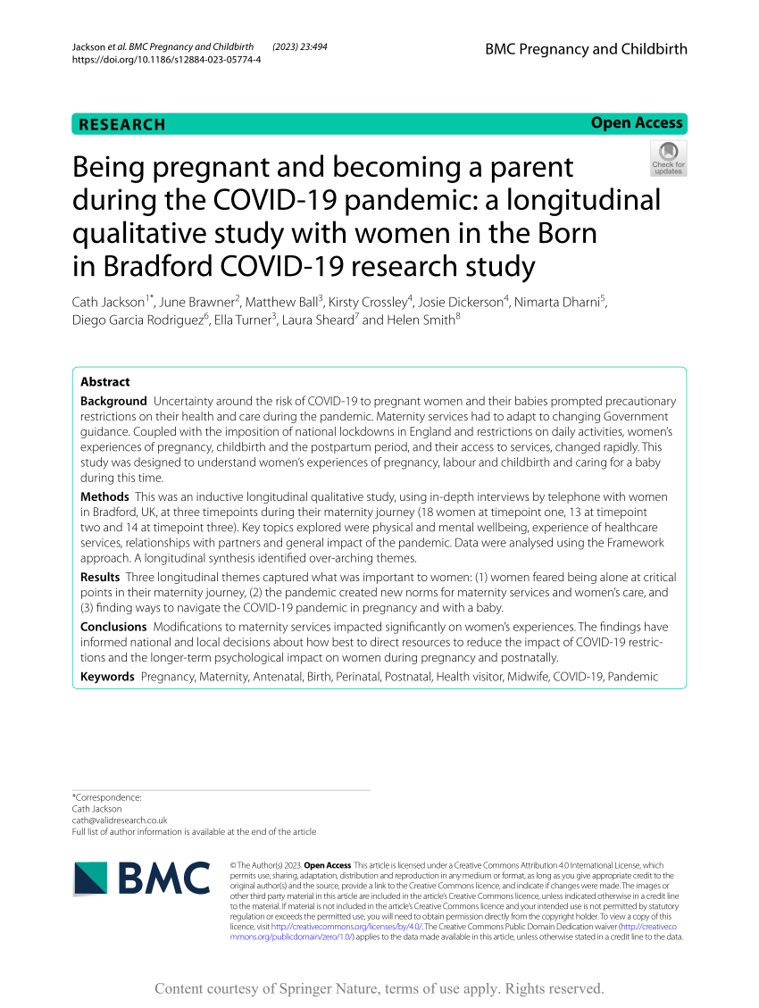 PDF) Being pregnant and becoming a parent during the COVID-19 pandemic a longitudinal qualitative study with women in the Born in Bradford COVID-19 research study image