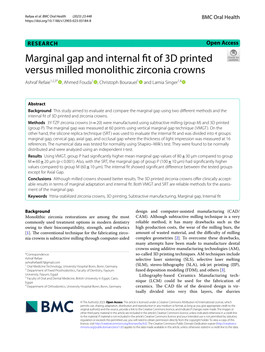 PDF) Marginal gap and internal fit of 3D printed versus milled