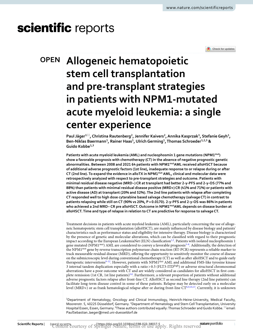 Pdf Allogeneic Hematopoietic Stem Cell Transplantation And Pre Transplant Strategies In 