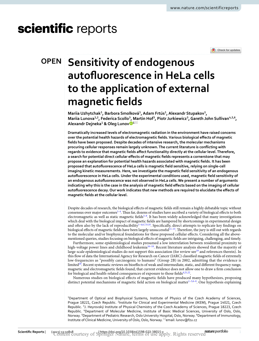 PDF) Sensitivity of endogenous autofluorescence in HeLa cells to the  application of external magnetic fields