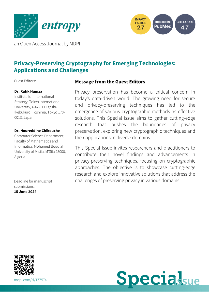 (PDF) Call for papers Special Issue on "PrivacyPreserving