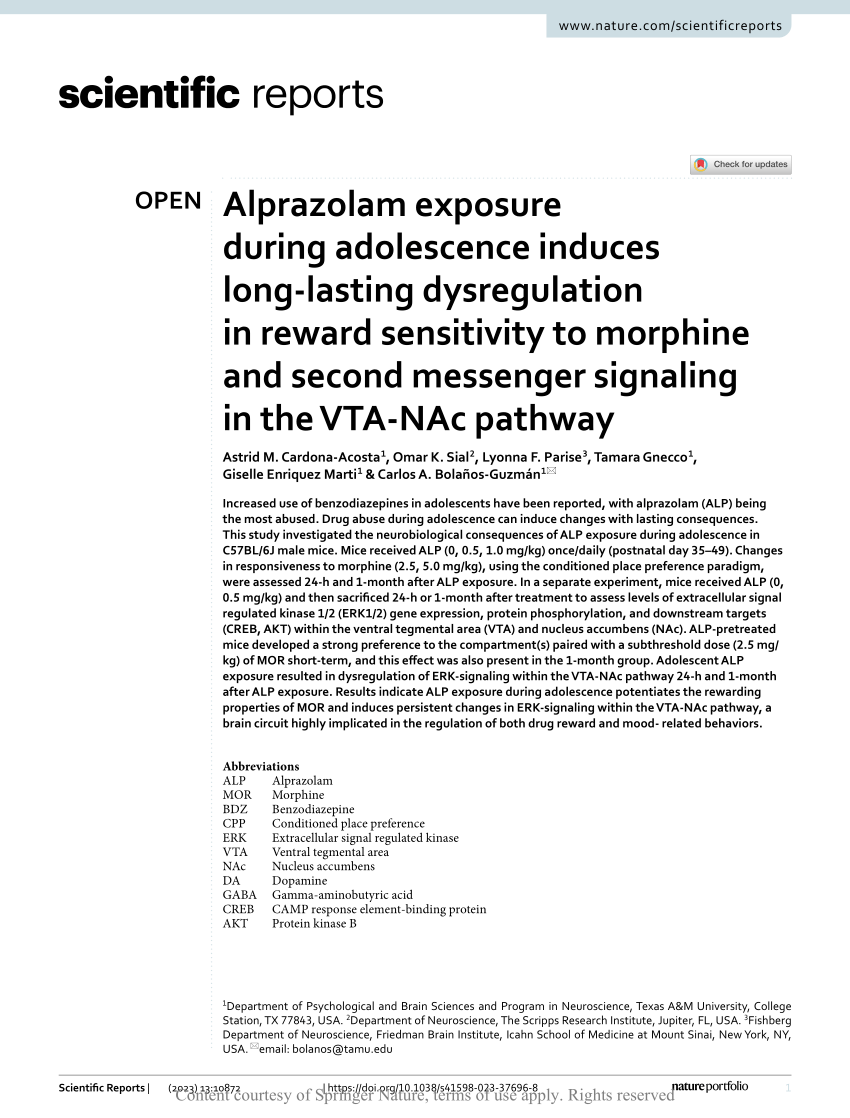 PDF) Alprazolam exposure during adolescence induces long-lasting 