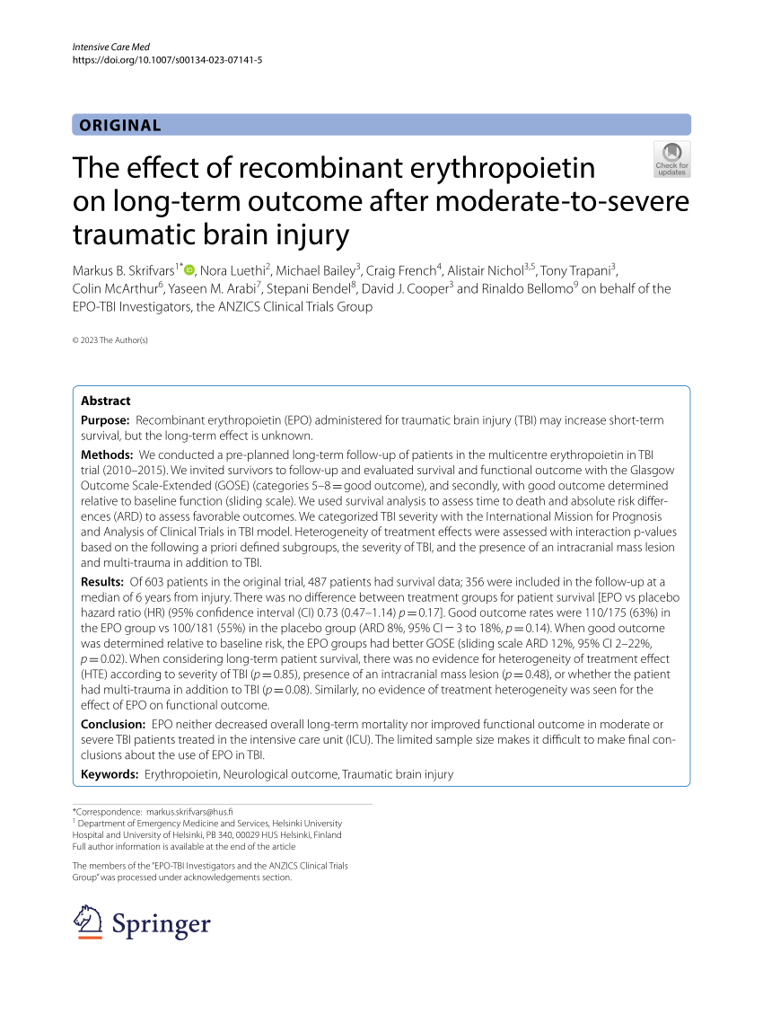 Erythropoietin in traumatic brain injury (EPO-TBI): a double-blind