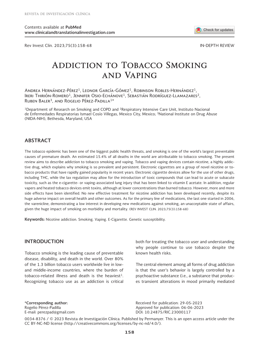 PDF Addiction to Tobacco Smoking and Vaping