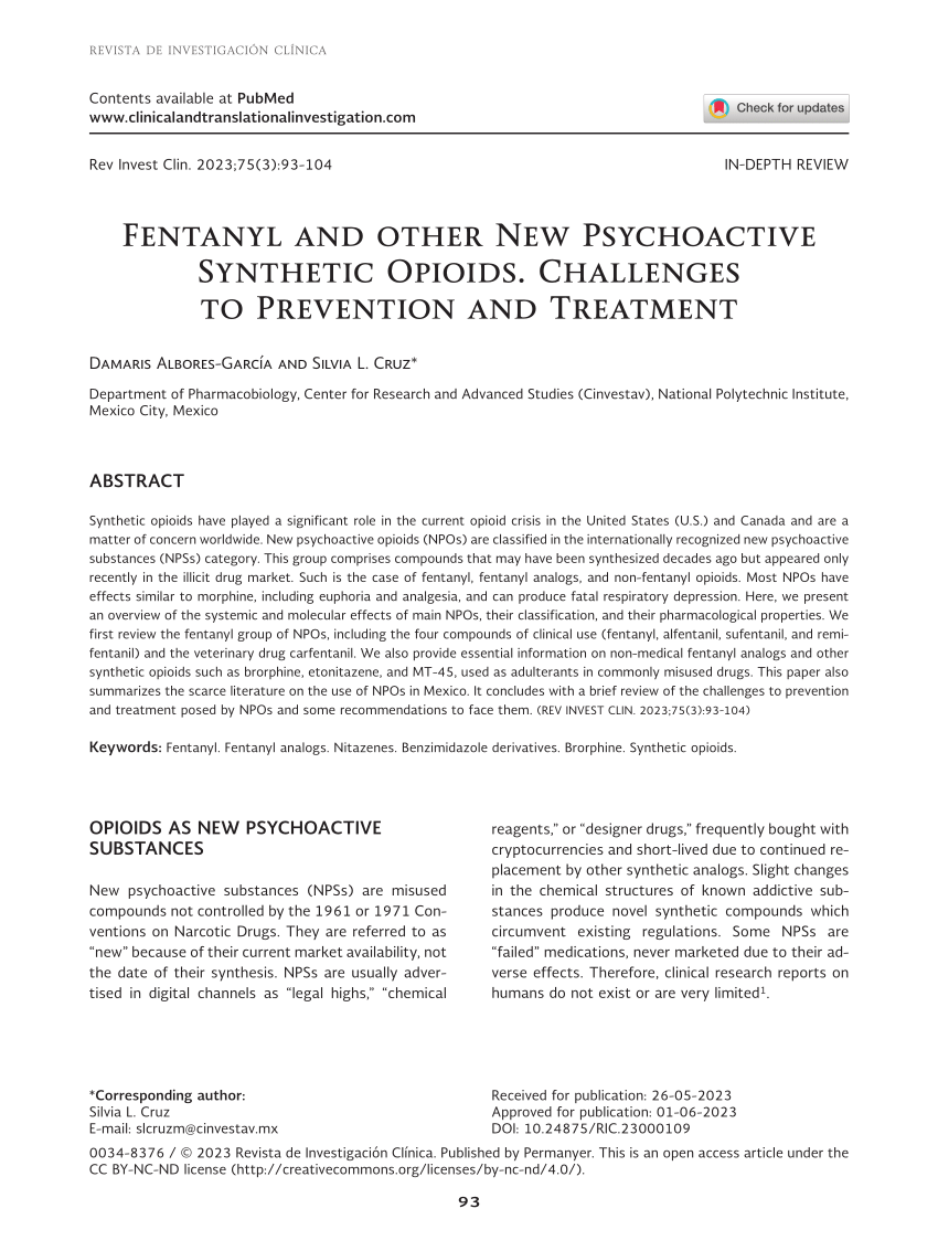 PDF) Fentanyl and other New Psychoactive Synthetic Opioids. Challenges to  Prevention and Treatment