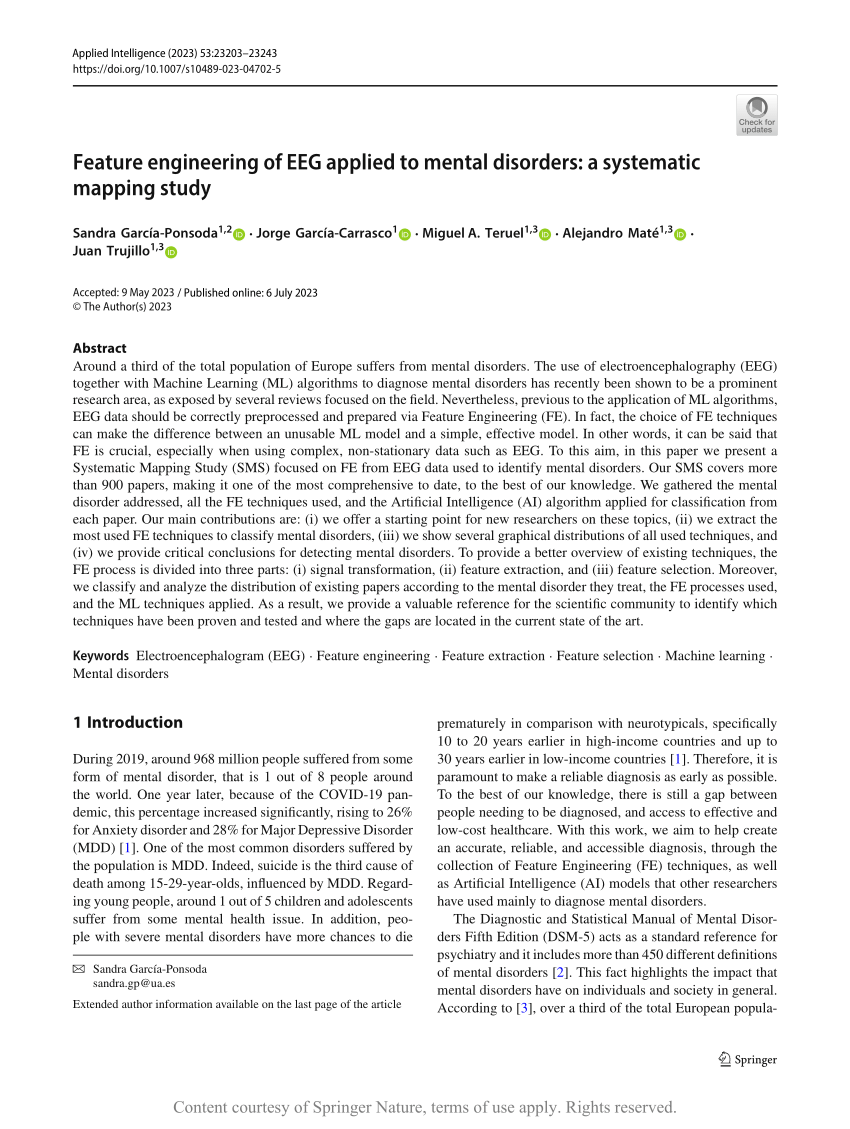 PDF) Feature engineering of EEG applied to mental disorders: a systematic  mapping study