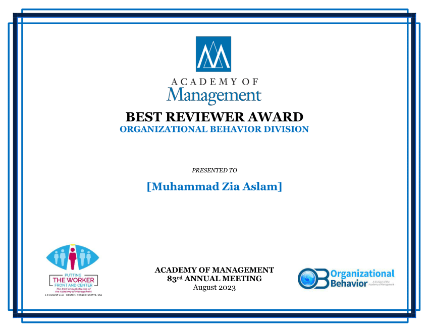 (PDF) AOM Annual Meeting 2023 Best Reviewer Award (OB Division)