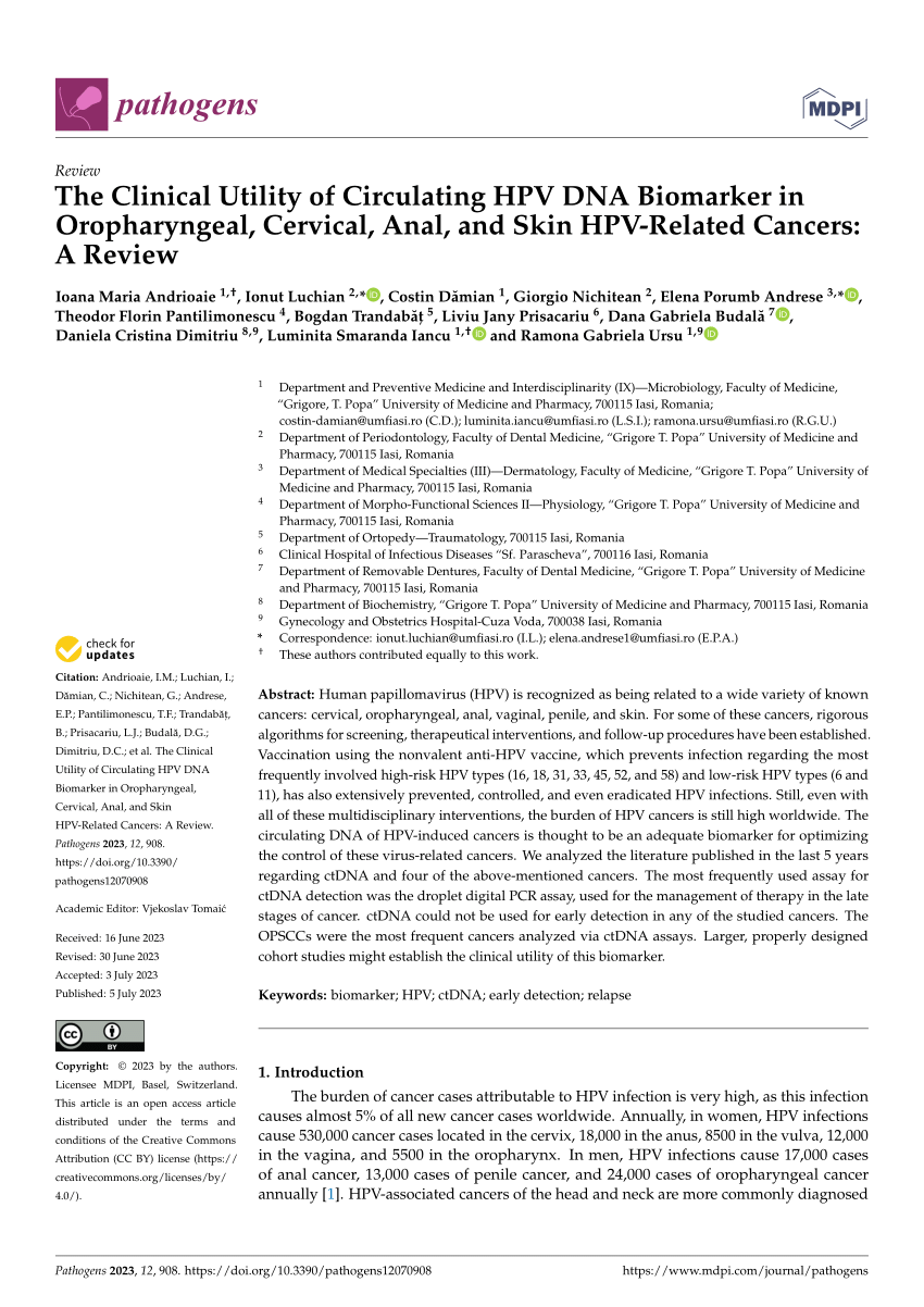 Pdf The Clinical Utility Of Circulating Hpv Dna Biomarker In Oropharyngeal Cervical Anal 4767