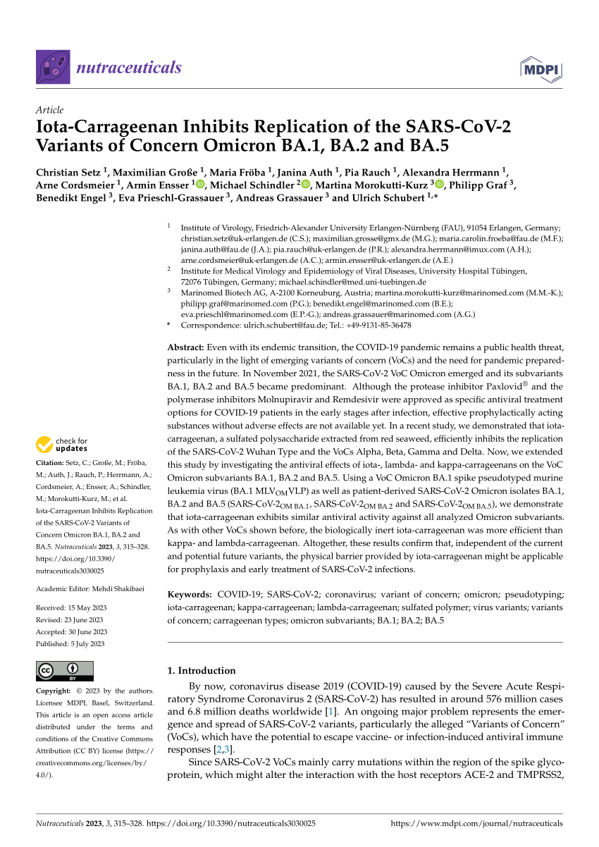 Iota-carrageenan from red seaweed inhibits SARS-CoV-2 in