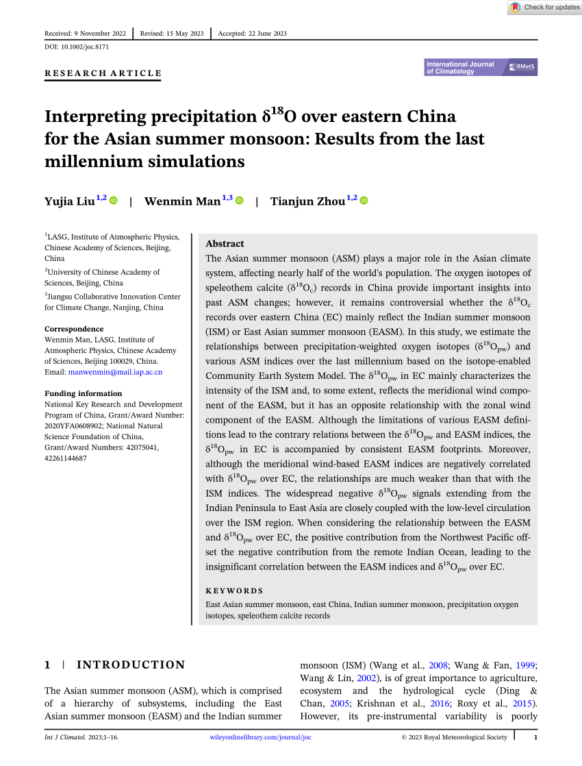 PDF) Interpreting precipitation δ 18 O over eastern China for the 